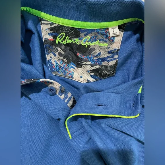 Robert Graham Men's Blue Knit Polo Shirt Classic Fit. Large. Golf. Travel. - Picture 2 of 6